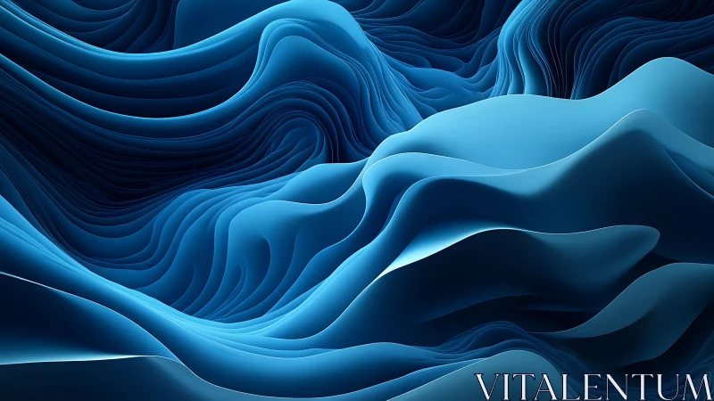 Tidal Blue Folds Flowing Through a Sculpted Digital Abyss.