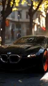 Midnight-black BMW concept prowls a sunlit city street.