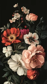 Garden's Gentle Dance: Blooms Against the Night.