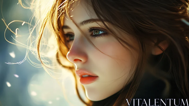 Softly backlit female portrait employs hyperreal digital rendering