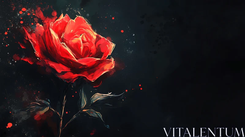 Red rose rendered with glowing luminescence against dark background