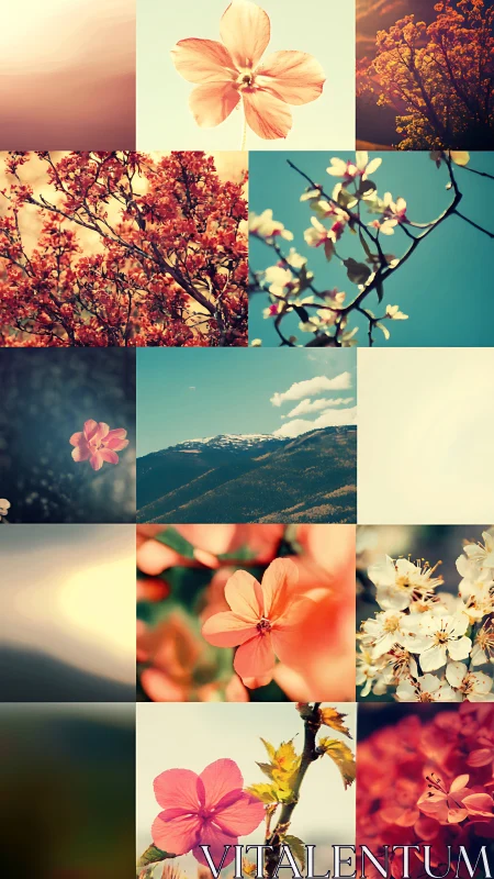 Vintage Floral Grid: Warm-Toned Botanical Collage Series