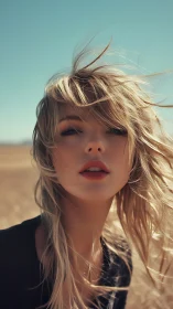 Windblown blonde portrait rendered in high-key photorealism