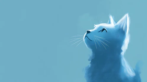 Serene Blue Feline Portrait with Upturned Gaze Against Gradient Sky