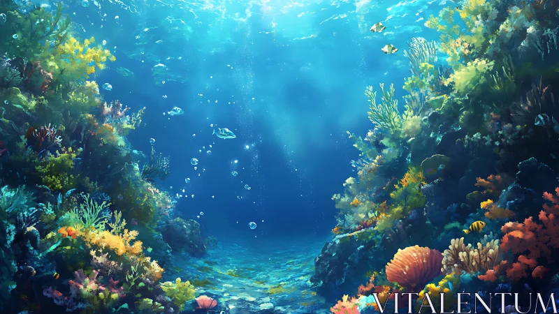 Sunlit coral garden inviting you into a calm blue dream.