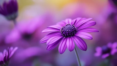 Purple Daisy in Selective Focus with Soft Background
