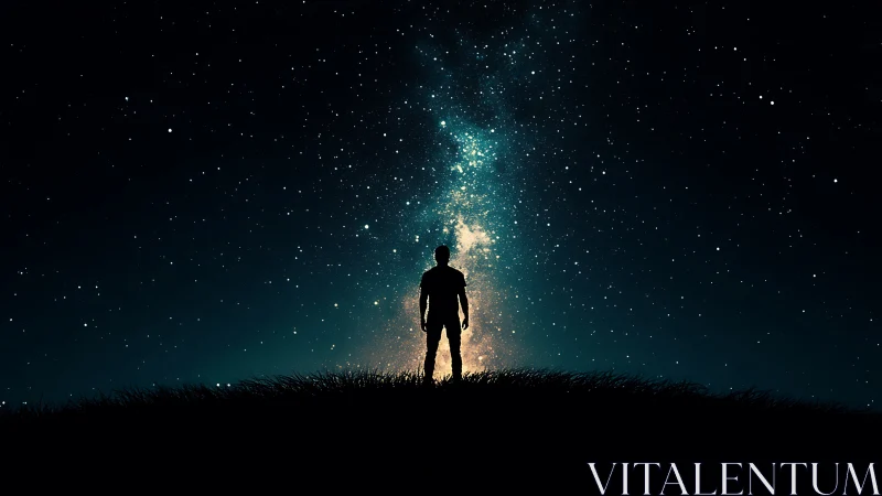 Stargazer Standing Quietly Beneath a Glowing Milky Way Sky.