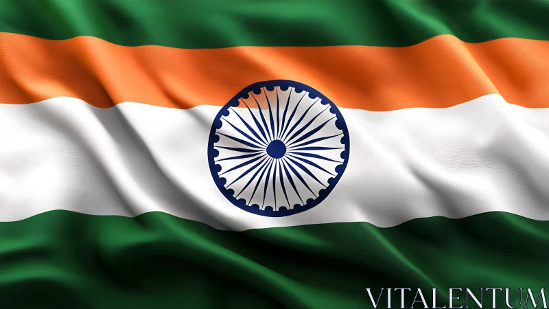 Indian national flag with Ashoka Chakra on fabric surface.