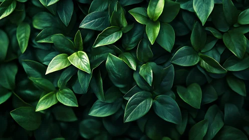 Dense arrangement of dark green oval leaves in view.