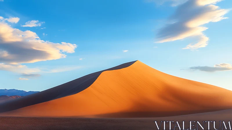Golden desert dune quietly glows beneath a gentle sky