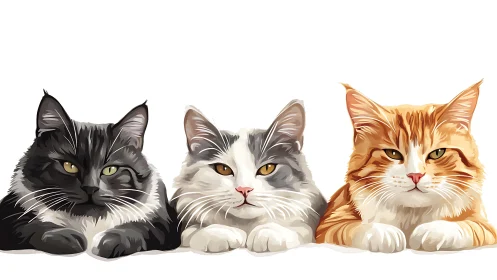 Three Feline Subjects Rendered in Digital Portrait Format