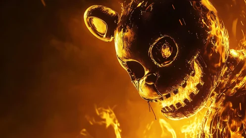 Flaming skeletal bear head rendered in glowing orange fire.