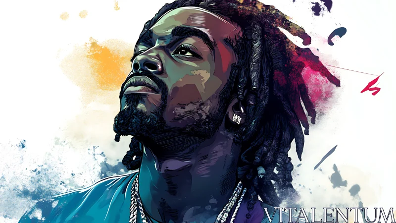 Neon shadows crown a defiant gaze in splashed urban color