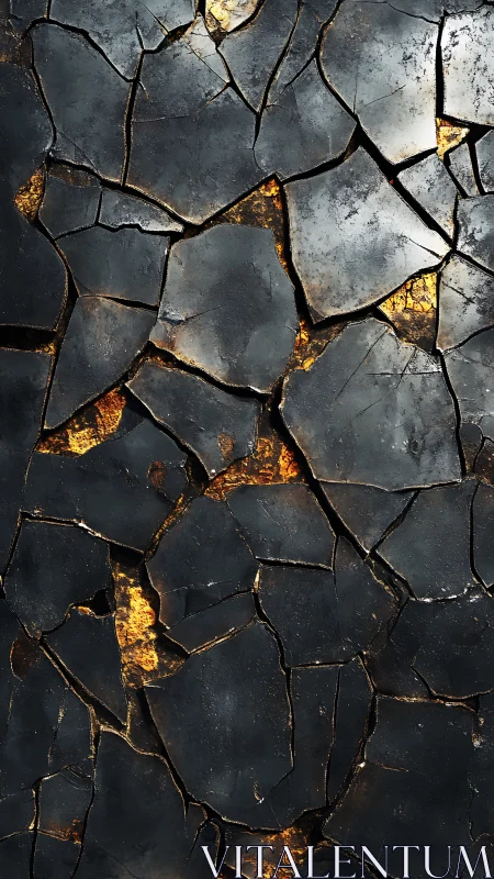 Shattered obsidian crust over glowing golden fault lines.