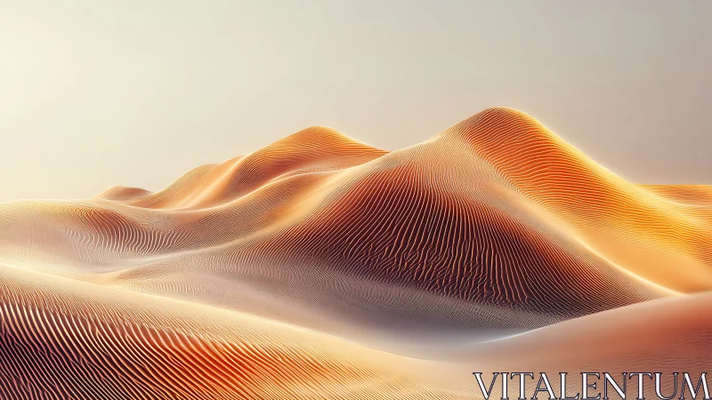 Parametric golden dunes with luminous contour lines at dusk.