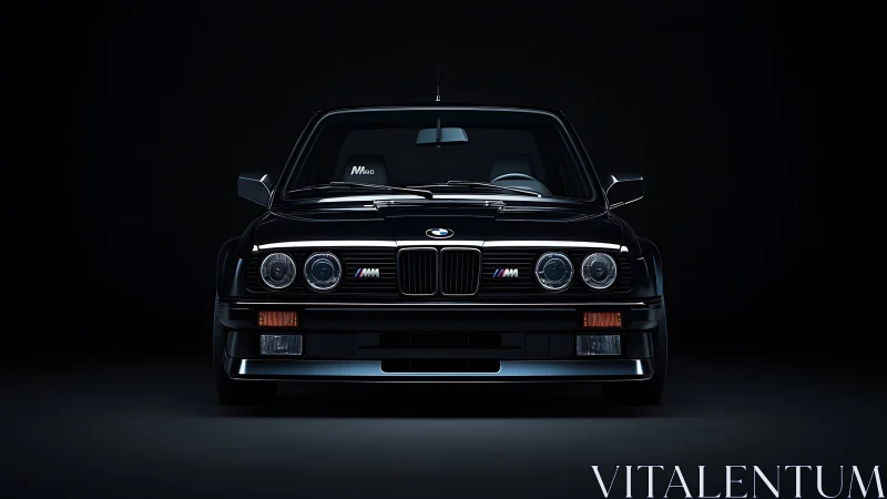 Classic black BMW M series coupe front view in studio.