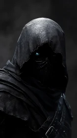 Midnight wraith in tattered armor with frostbitten gaze.