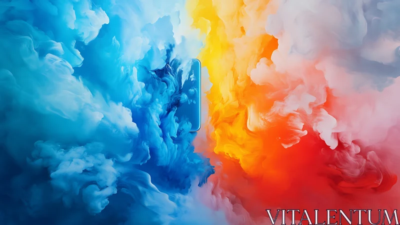 Digital painting phone reveal in chromatic smoke fields.