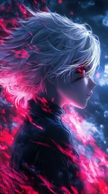 Stormborn psychic stands wreathed in crimson spectral flame.