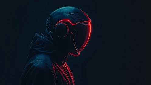 Neon-stitched rider drifts through a hush of electric night