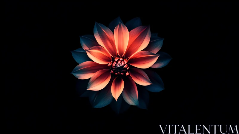 Red and Blue Dahlia Flower Against Black Background.