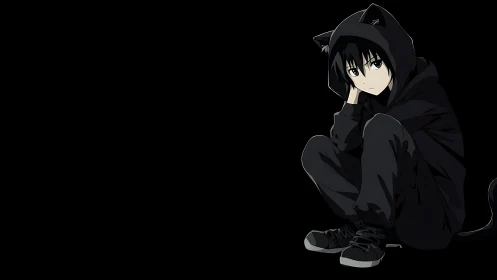 Brooding cat-eared loner curls into the midnight margin