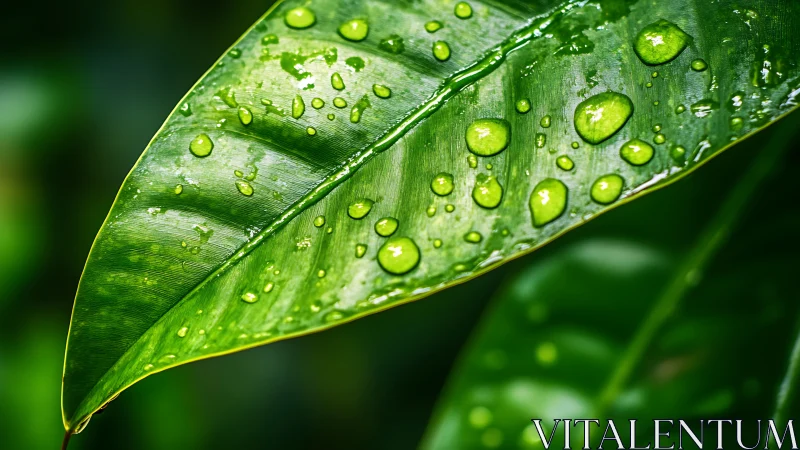 Raindrop constellations glitter across a sunlit jungle leaf
