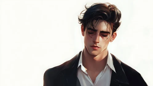 Melancholic young man in soft white backlight portrait