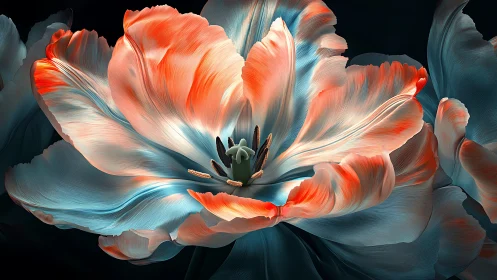 Digital macro flower with teal and orange petals detail.