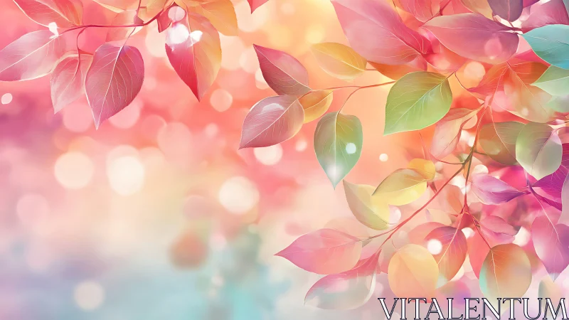 Pastel bokeh leaves glow against soft multicolor background