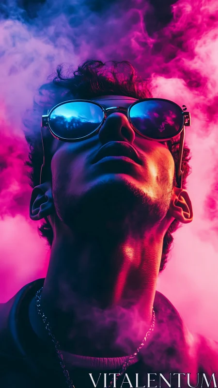 Neon dreamer tilts toward the glow of electric twilight skies