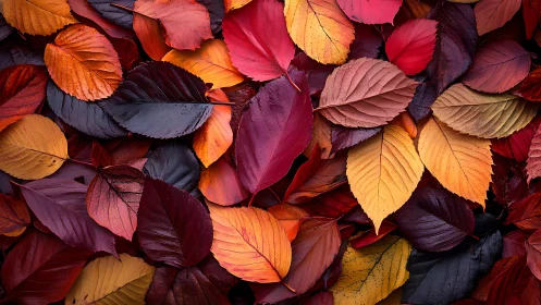 Crimson, amber, and plum leaves weaving autumn tapestry.