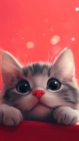 Whimsical Feline Portrait with Coral Bokeh Background.