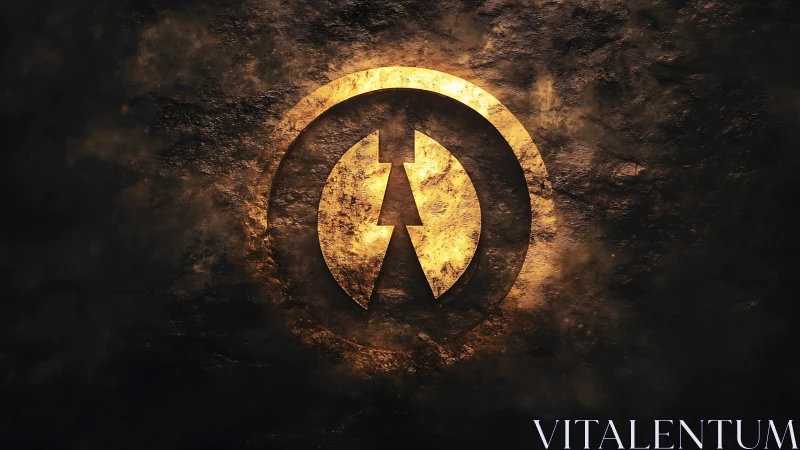 Molten gold power emblem carved in distressed stone.