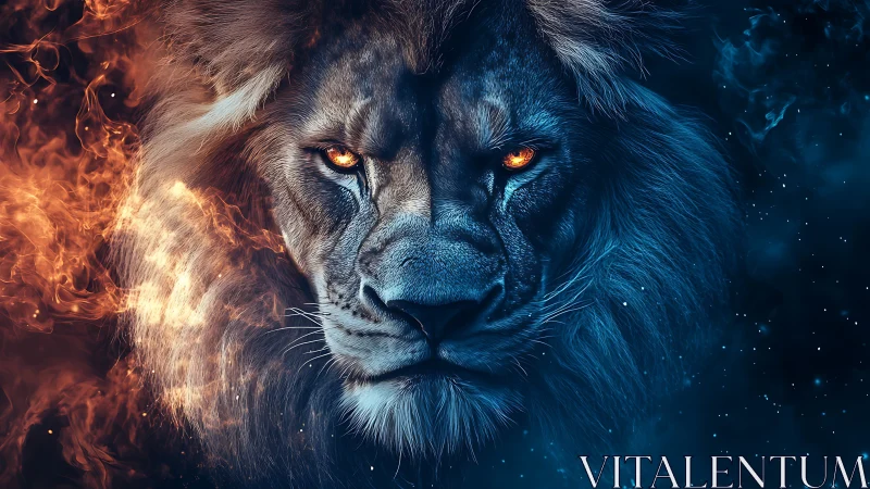Elemental lion spirit divides fire and ice realms with power.