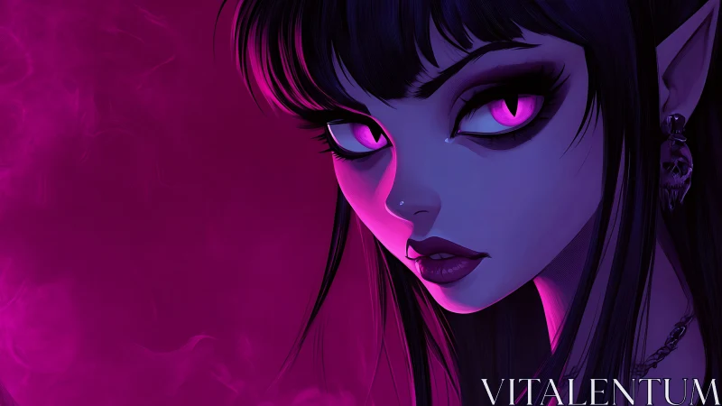 Neon-eyed goth enchantress in electric magenta shadows.