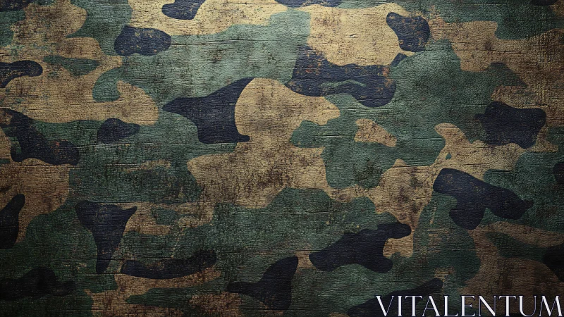Weathered woodland camouflage pattern evokes rugged utility