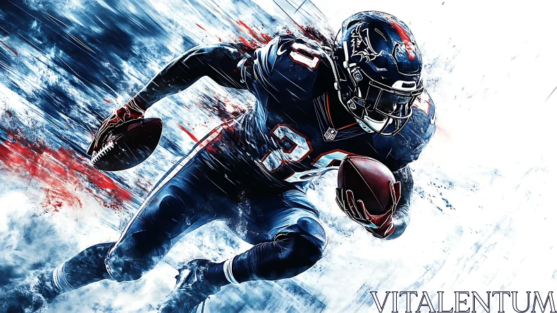 American football player sprints forward holding the ball