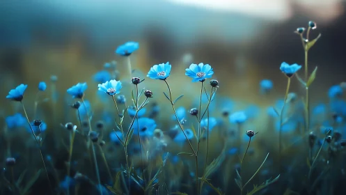 Cerulean Dream: Delicate Blue Blossoms Dancing in Soft Focus.
