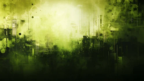 Nebulous green circuitry dissolving into abstract haze.