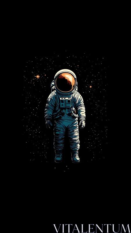Lone stargazing astronaut drifting in a velvet void night.