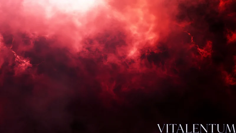 Crimson storm clouds churn over darkened atmospheric void