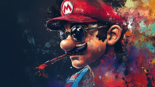 Streetwise mustached hero in a splashy color storm.