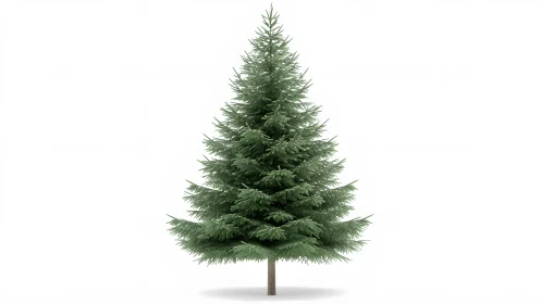 Lush Green Christmas Tree on White Background, Realistic Style.