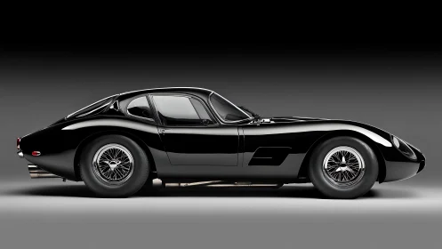 Photorealistic side profile of classic black grand tourer coupe.