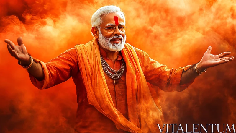 Elderly spiritual guru welcomes viewers amid blazing orange aura