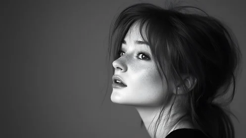 Soft-shadowed gaze catches quiet light in grayscale air