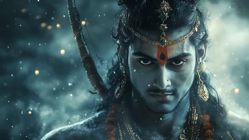 Mythic warrior portrait shows intense front-facing gaze