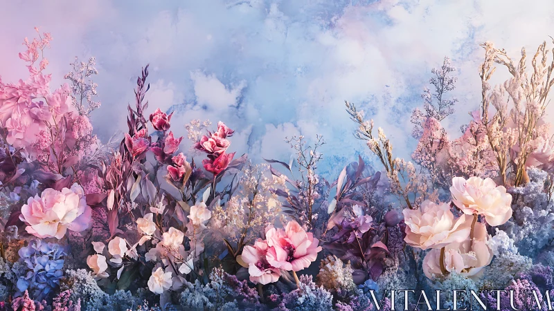 Ethereal Floral Garden Beneath Luminous Sky