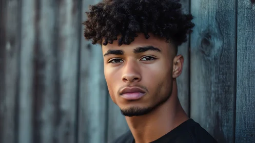 High-resolution portrait against weathered vertical wood panels.